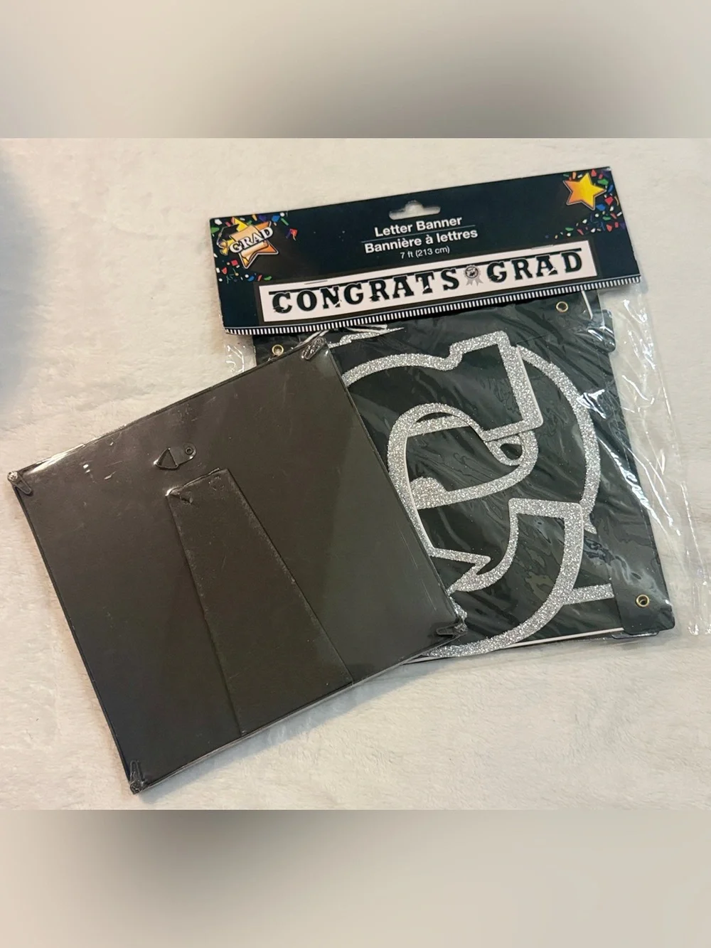 💜 Congrats Grad Black & Silver Letter Banner and Photo Frame Set